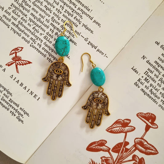 Boho earrings - Hamsa turquoise