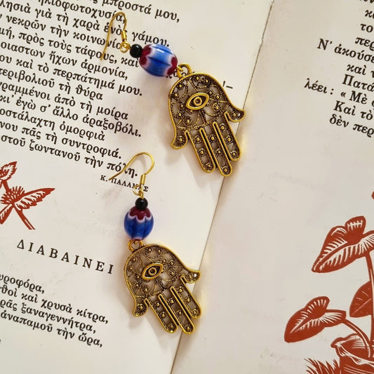 Boho earrings - Hamsa blue