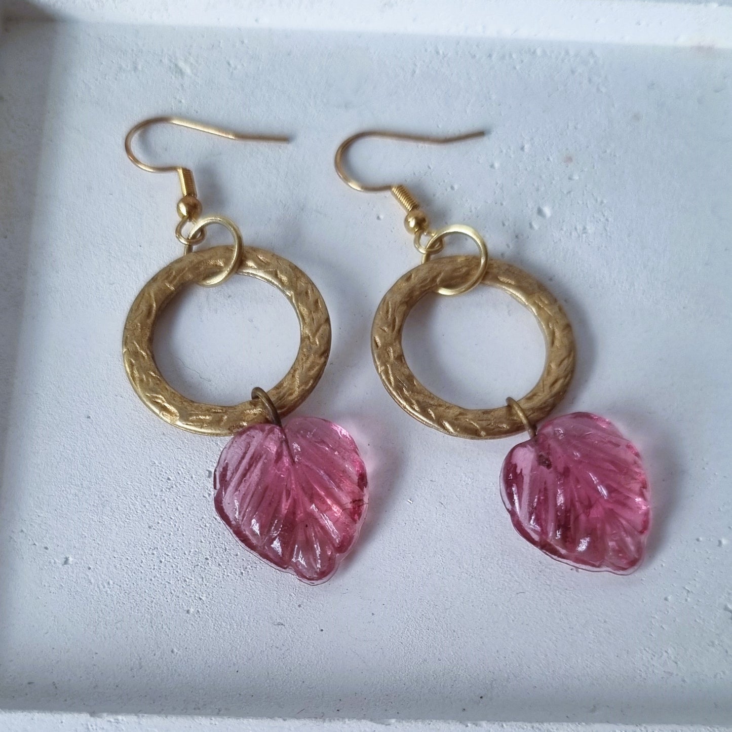 Pink leaves earrings