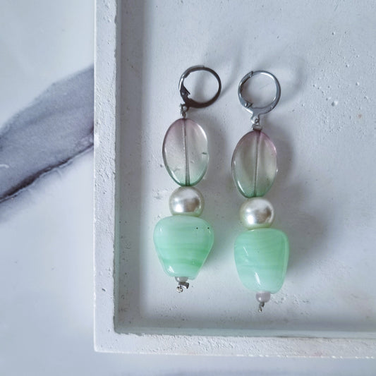 Green glass earrings