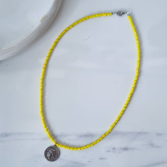 Yellow crystals & coin necklace