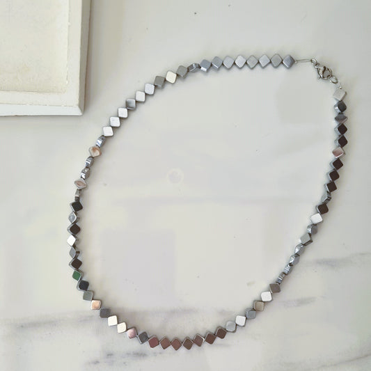 Silver hematite rhombus necklace