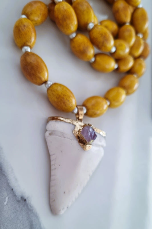 Yellow wooden necklace