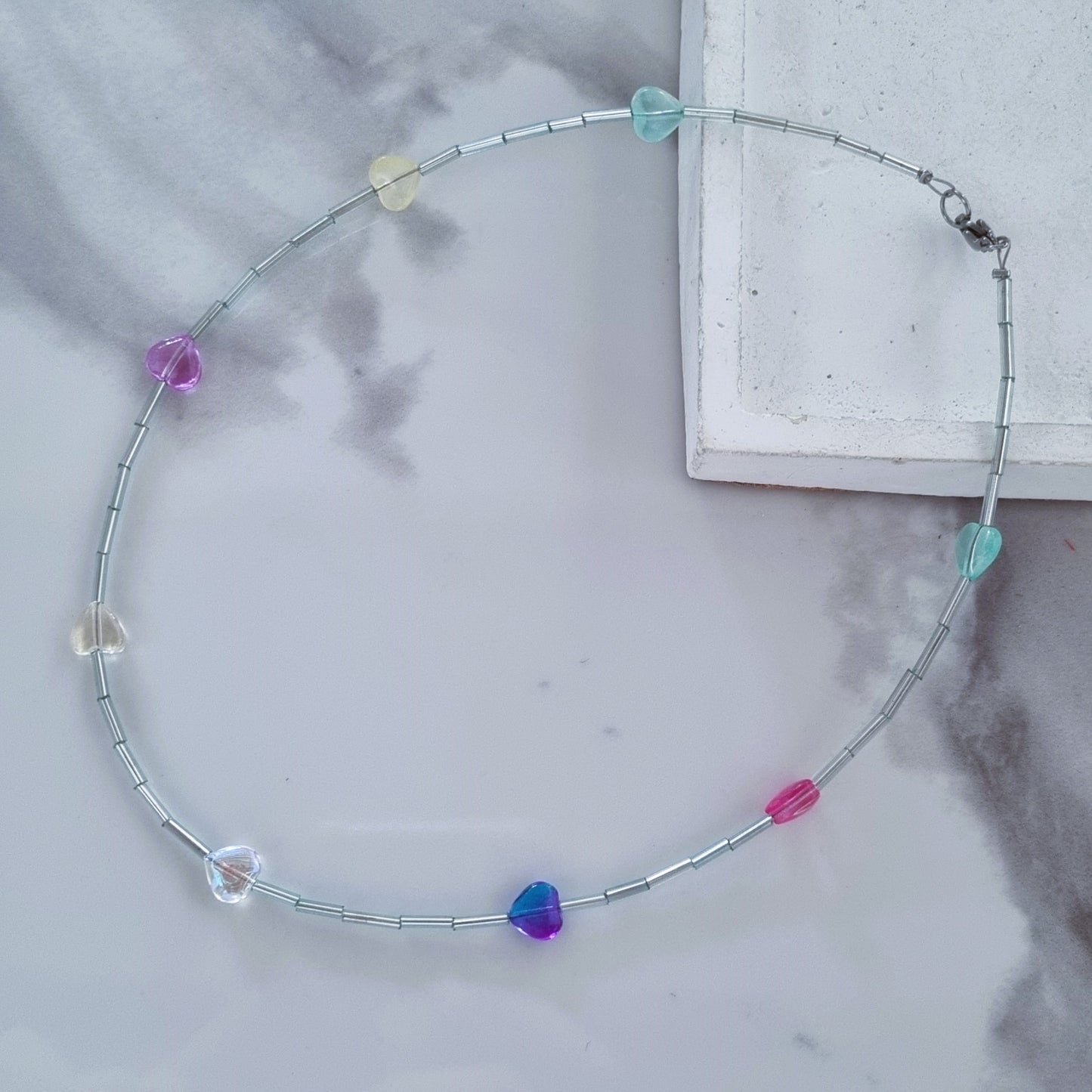 Iridescent hearts necklace