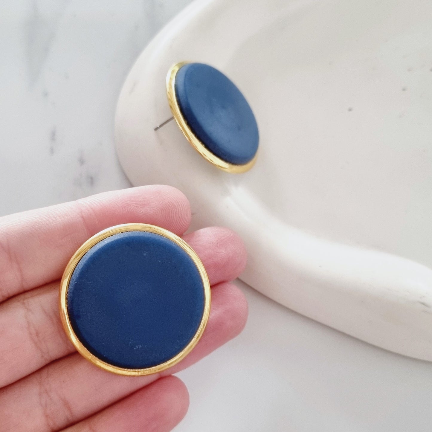 Vintage earrings - Big, new and fave in dusty blue