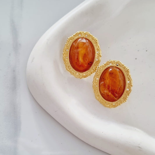 Vintage earrings - Orange big oval