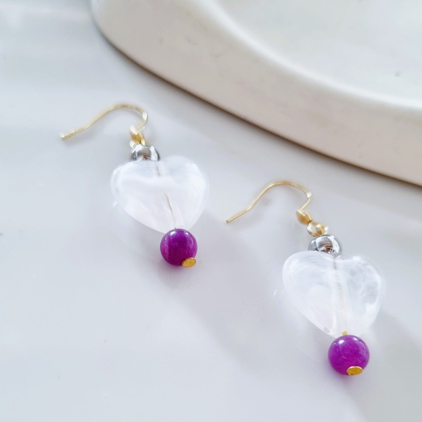 White hearts earrings