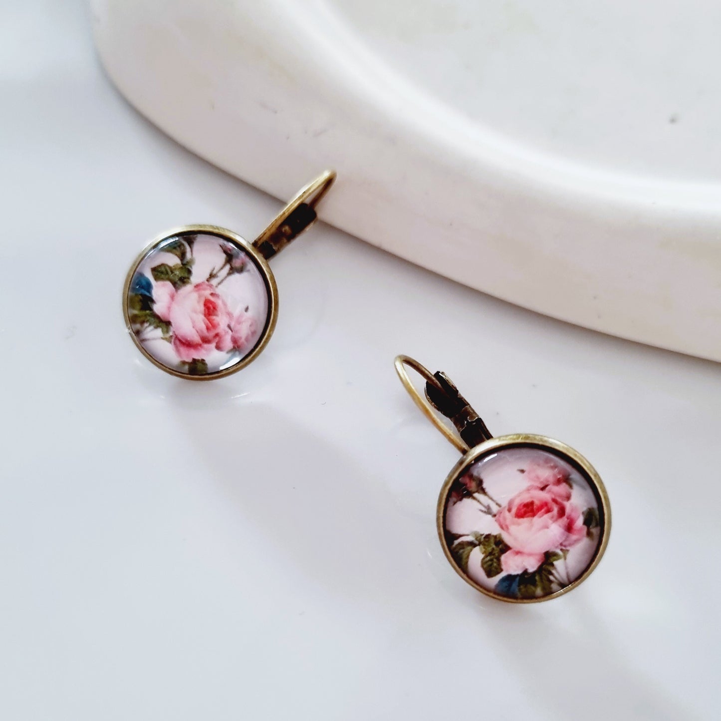 Pink roses earrings