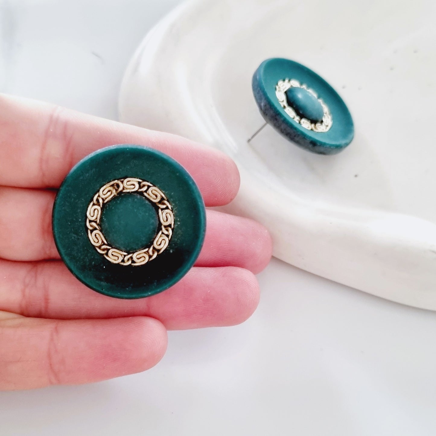 Vintage Earrings - Big green