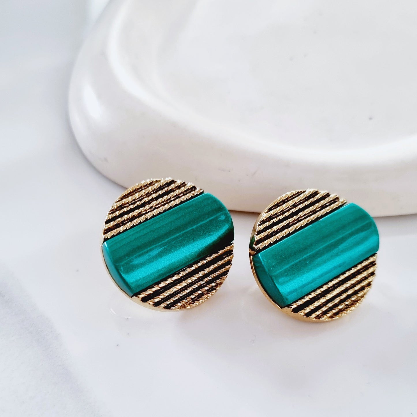 Vintage Earrings - Bronze Green