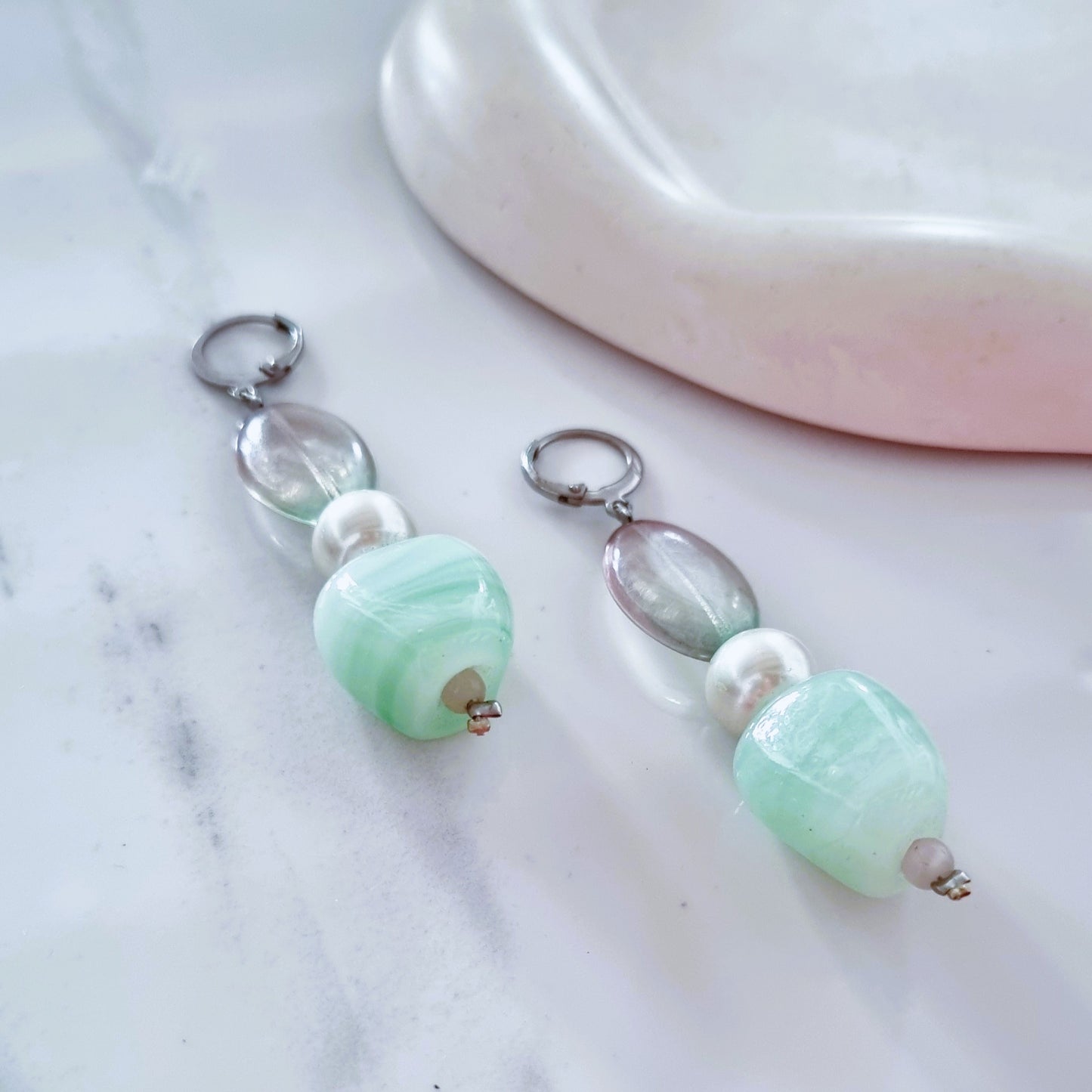 Green glass earrings