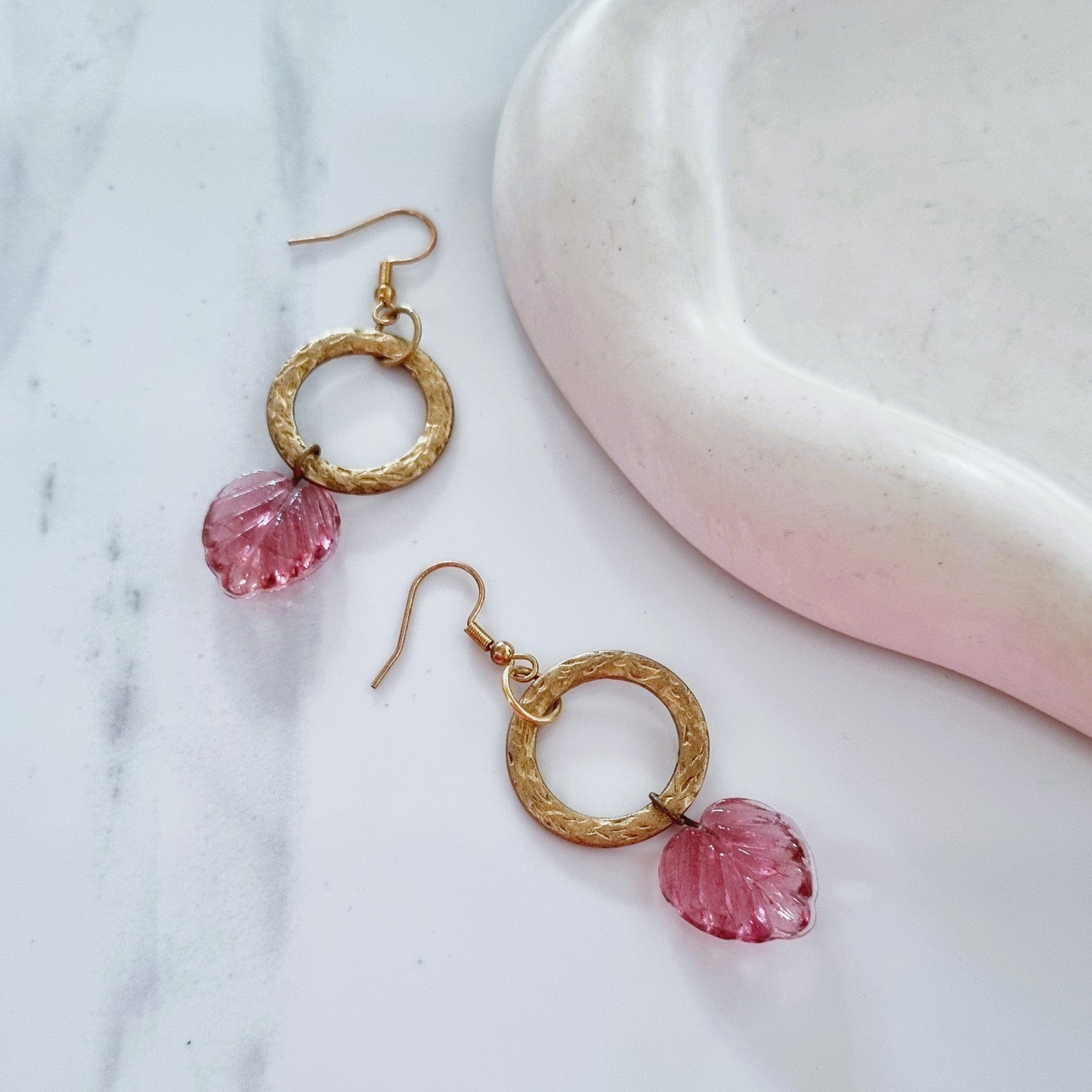 Pink leaves earrings