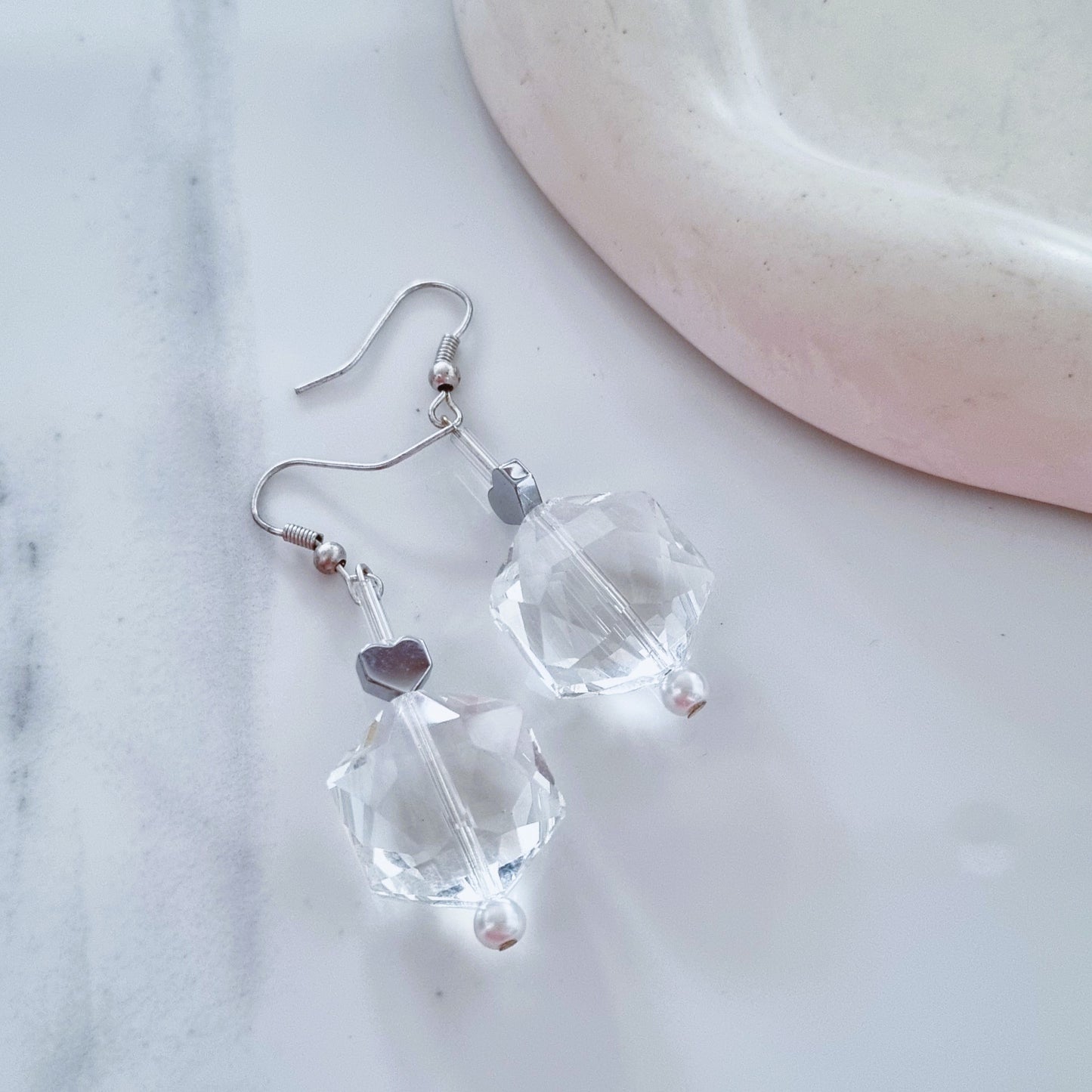 Clear and hearts earrings