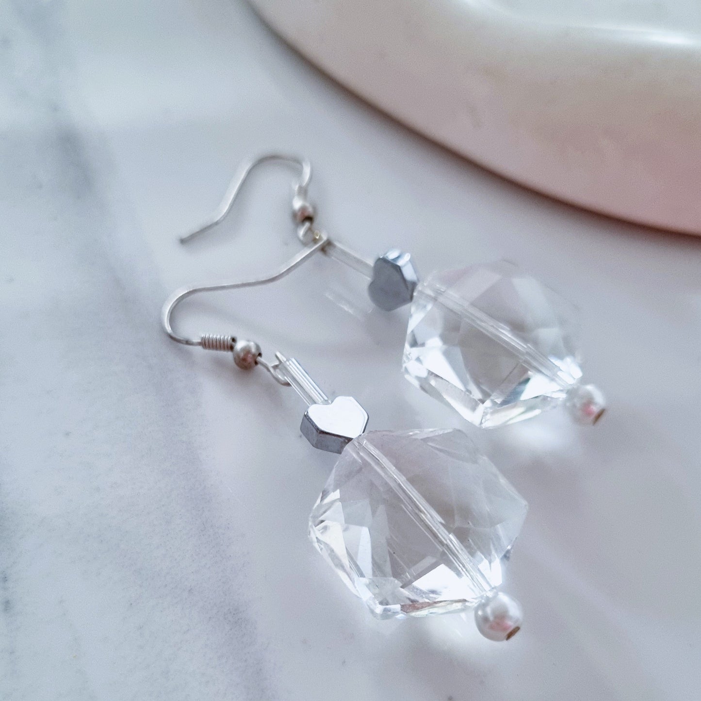 Clear and hearts earrings