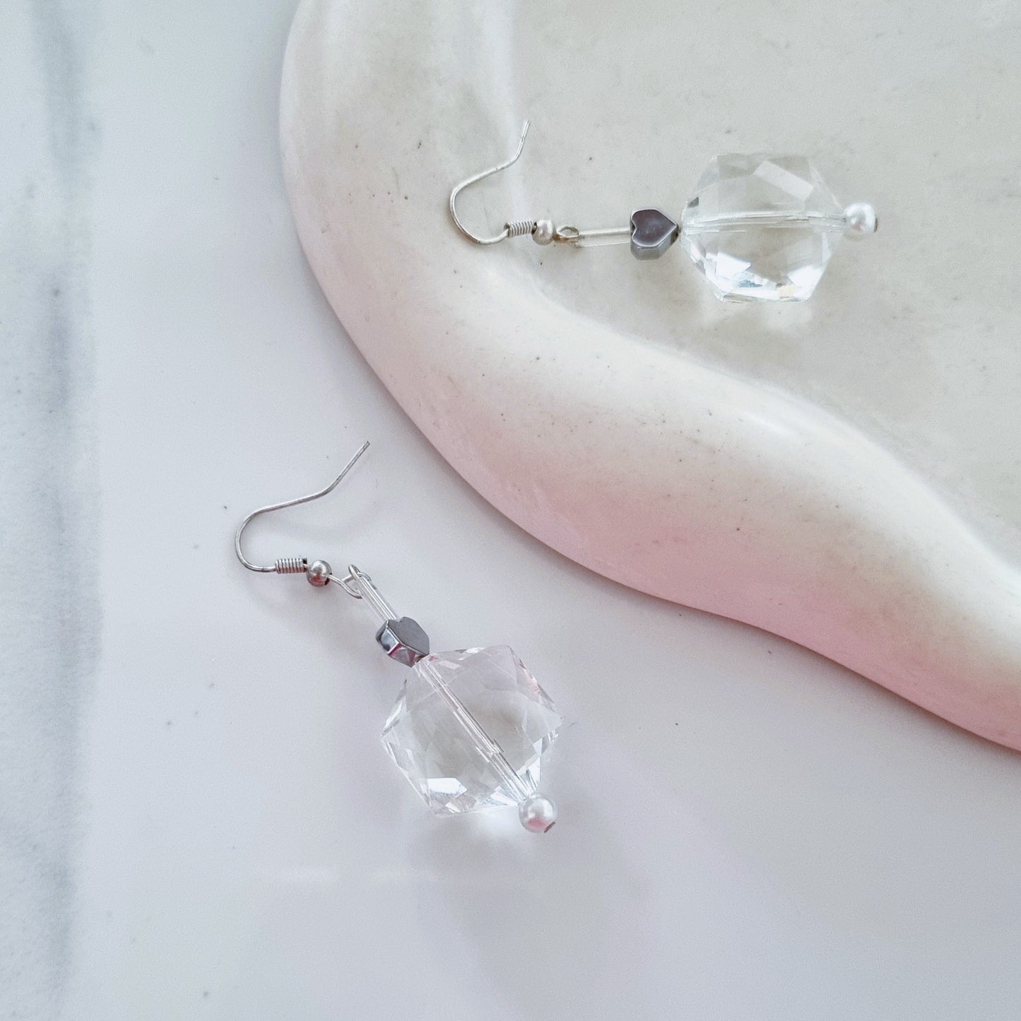 Clear and hearts earrings