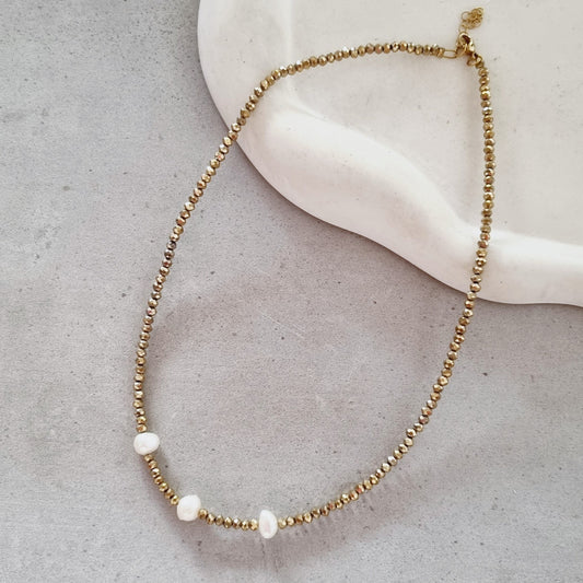 Gold crystal & fresh water pearls