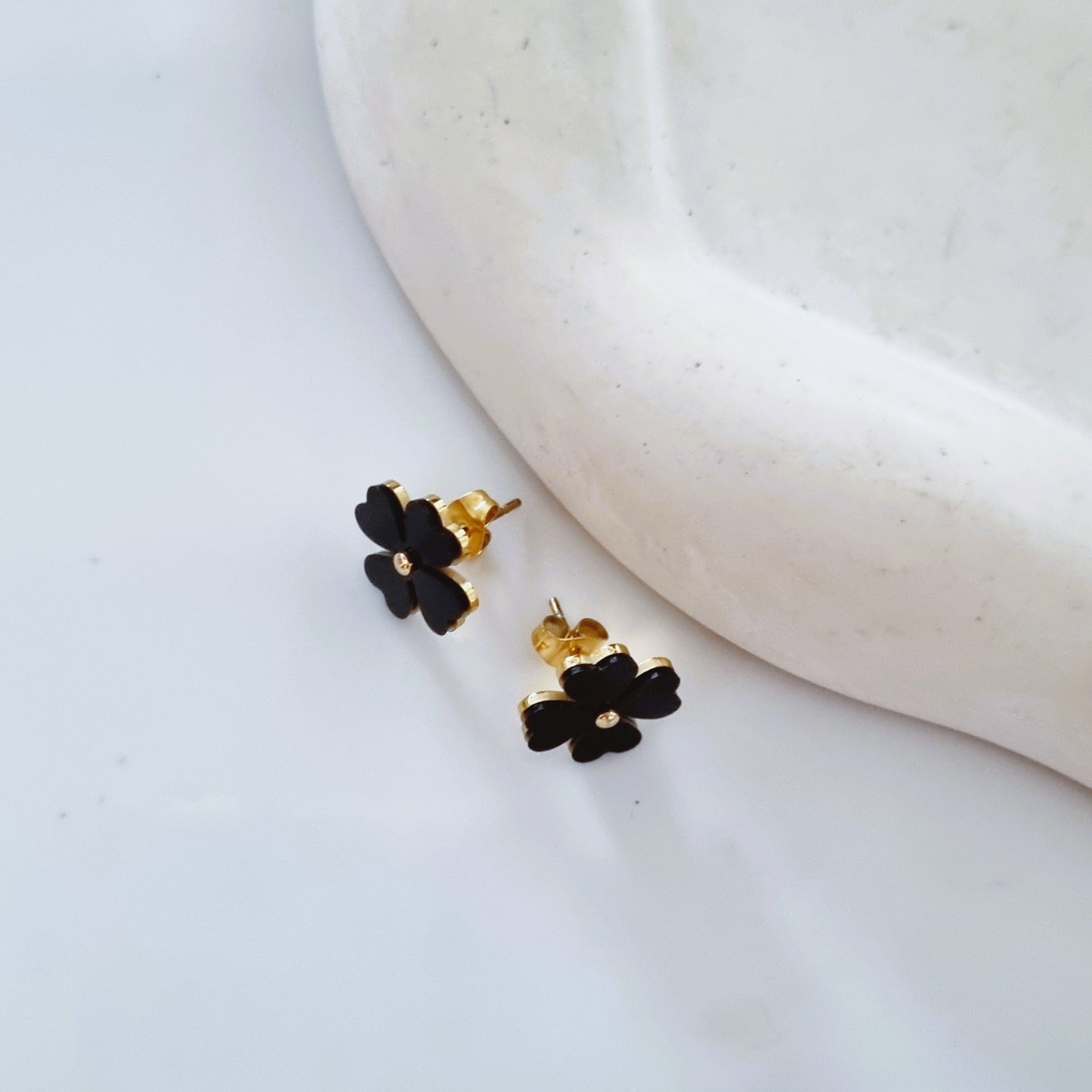 Black flower earrings