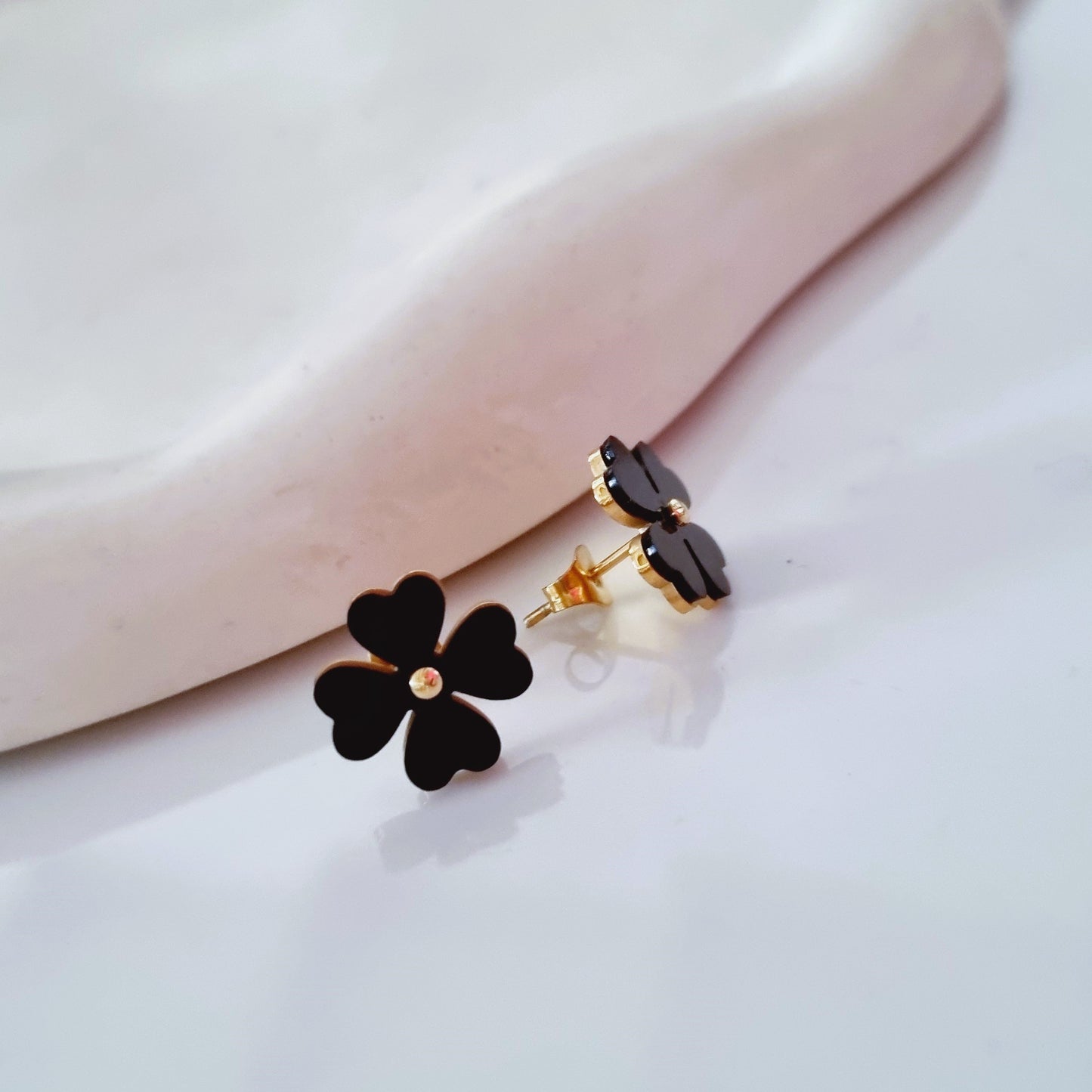 Black flower earrings