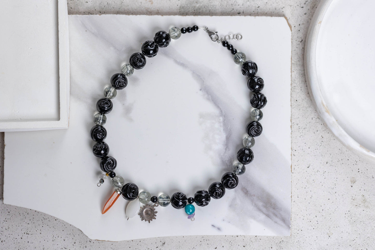 Black stones & sun necklace