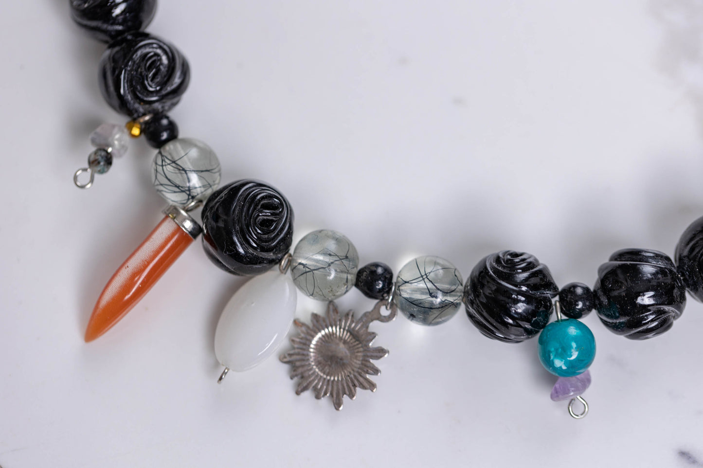 Black stones & sun necklace