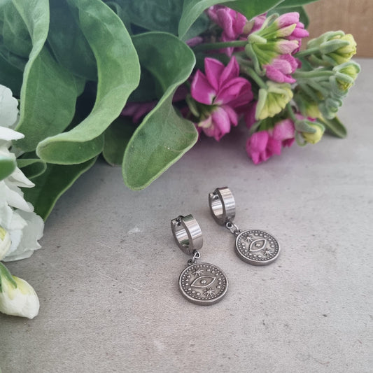 Evil eye on coin earrings